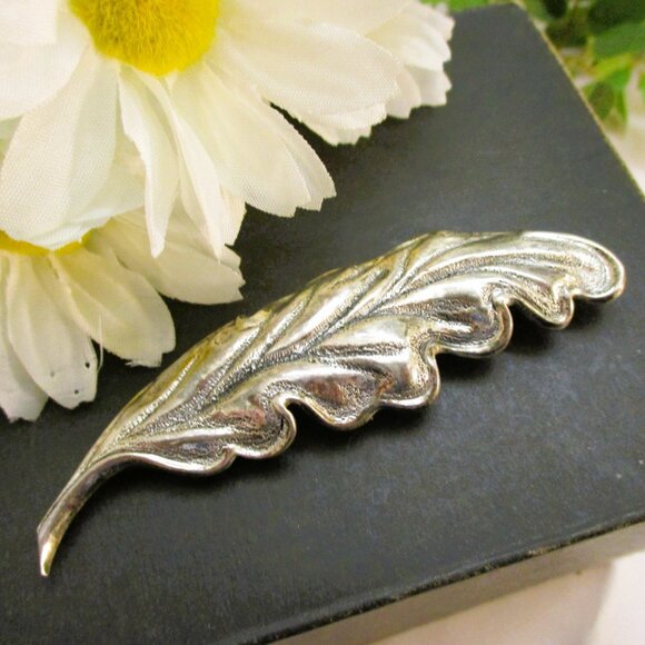 Vintage TORTOLANI Silver Plate Leaf Brooch: DESIGNER  Foliate Silver Jewelry - Picture 4 of 15
